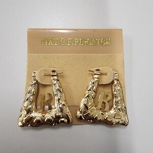 Vintage 14K Gold Filled Initial "K" Earrings Textured Nugget Pincatch Hoops